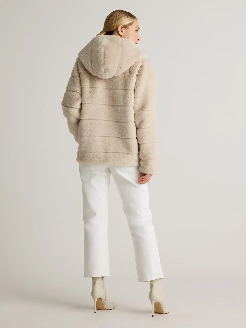 Quince Hooded Faux Fur Jacket in Latte - Picture 2 of 6